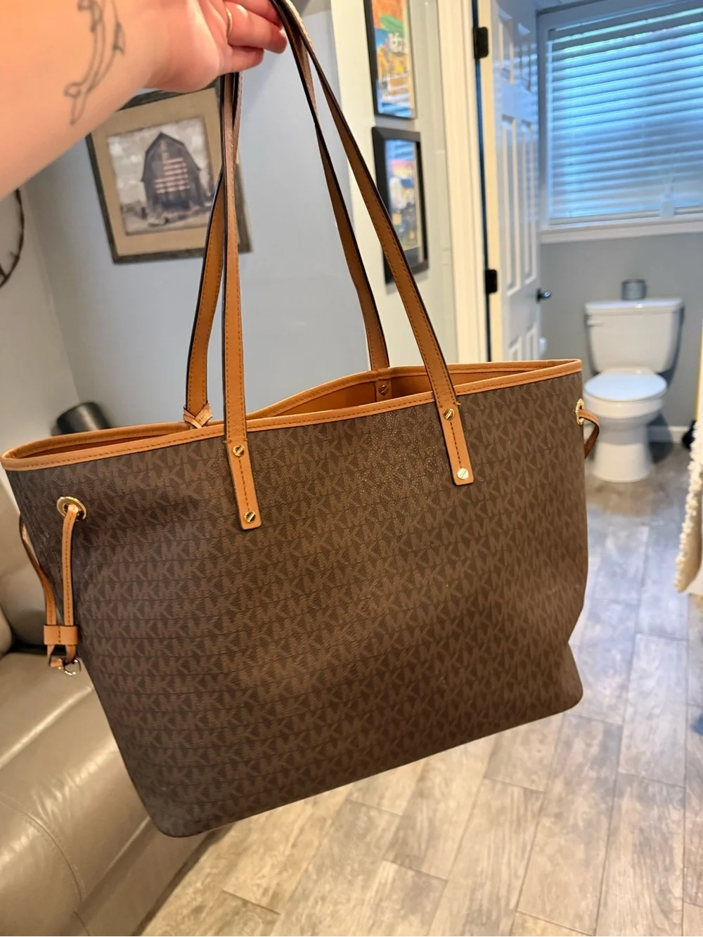 Michael Kors Brown and Tan Signature Tote with Matching Wallet